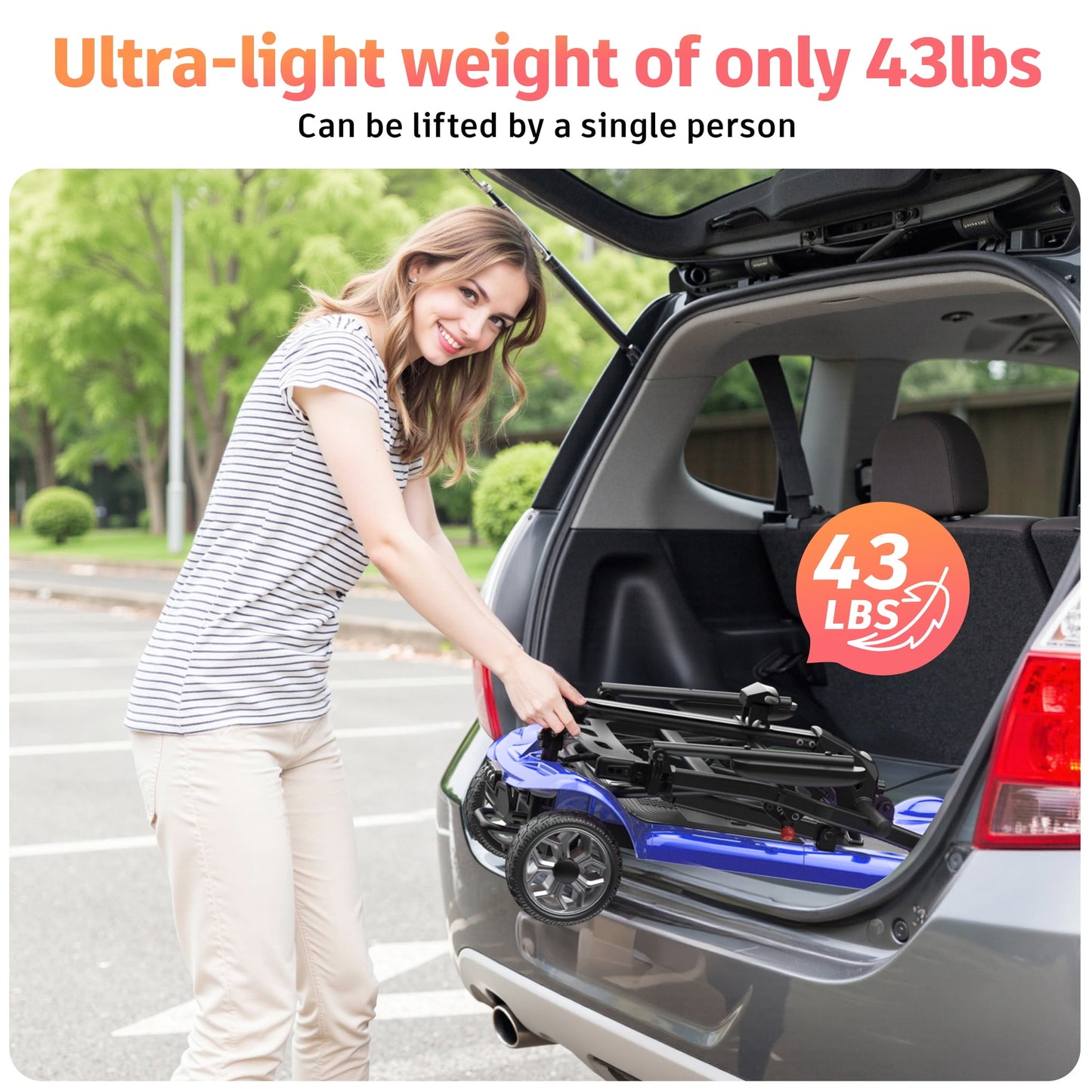 EAGLOG Light Weight 4 Wheels Mobility Scooter for Seniors, Electric Folding Wheelchair Device for Travel, Blue