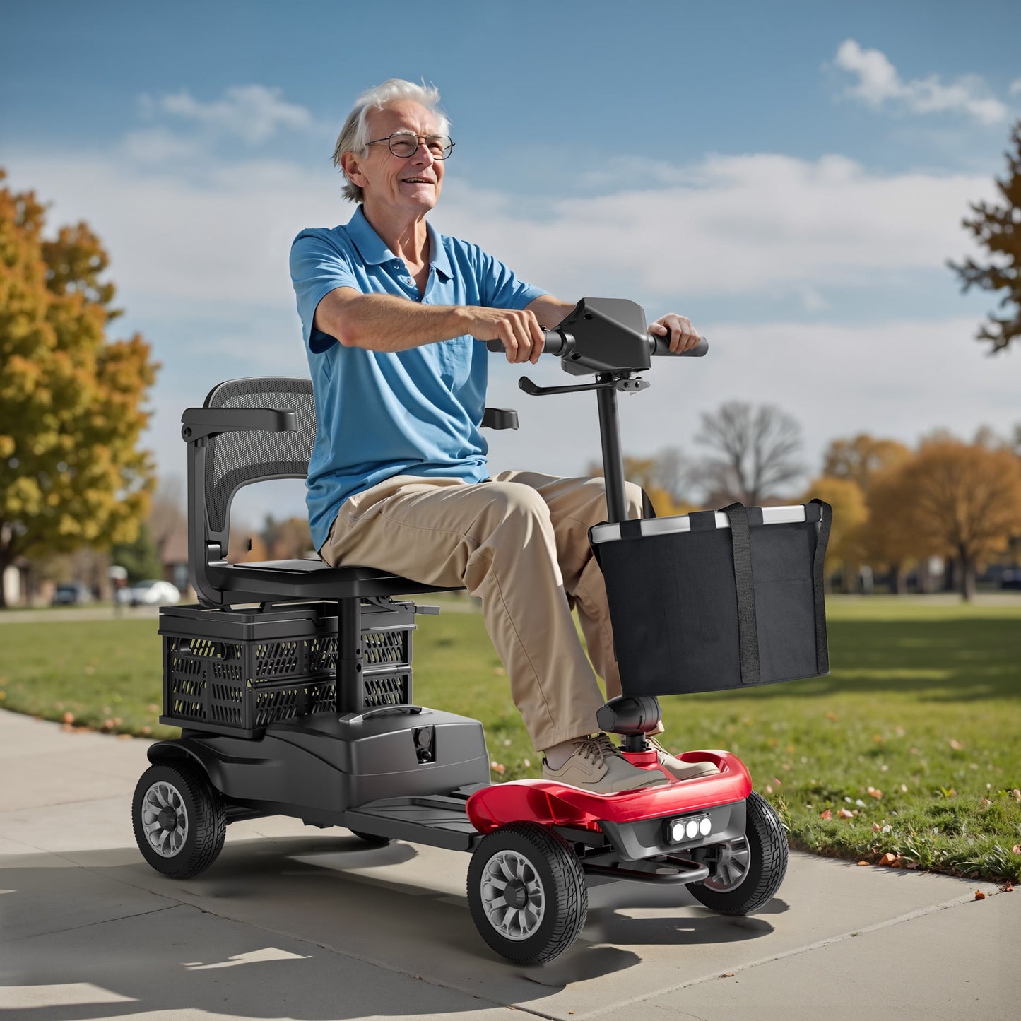 EAGLOG YL-07 4 Wheels Mobility Scooter with Removable Battery for Seniors, Compact Heavy Duty Mobile for Travel, Foldable Powered Wheelchair for Adult, 330lbs, Red