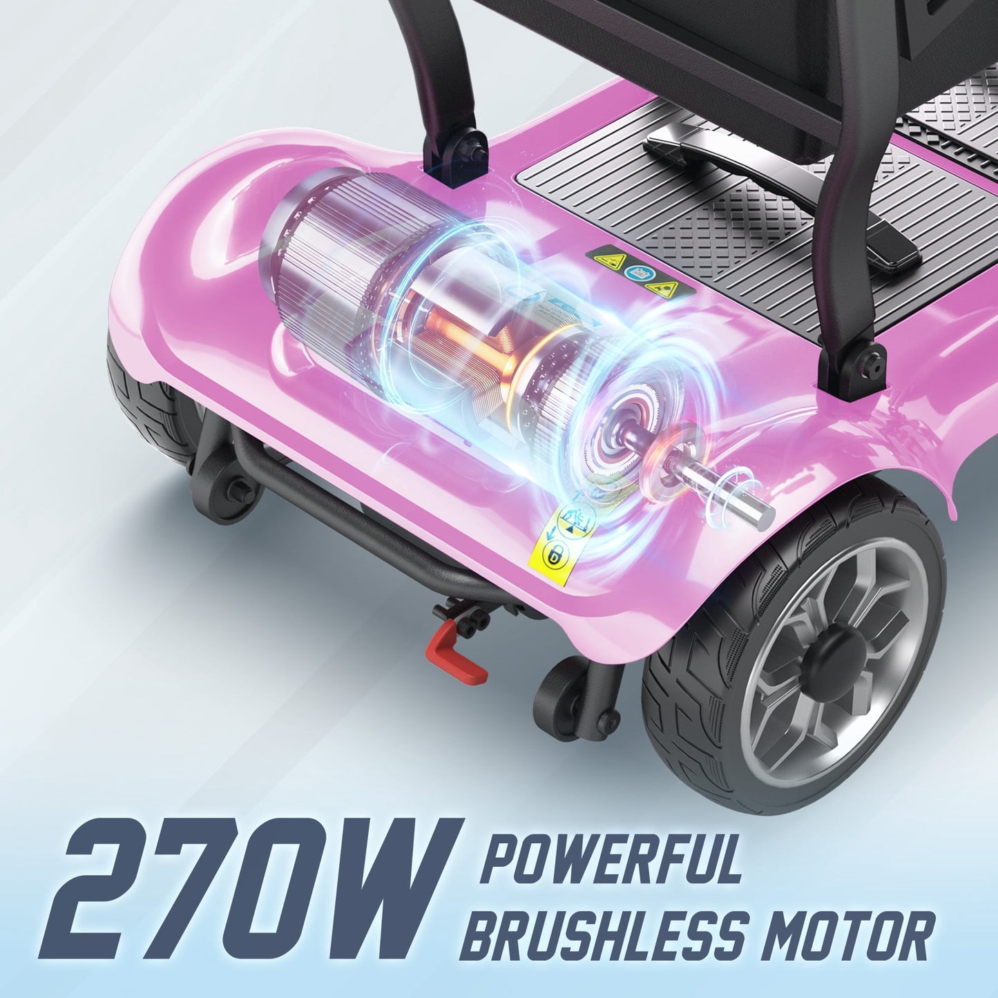 REARFIT Lightweight 4 Wheel Mobility Scooter for Seniors, Cruise Airport Approved, 43lb Foldable Mobility Scooter with Removable Lithium Battery for 24.8 Miles Travel, 300lbs Capacity, Pink