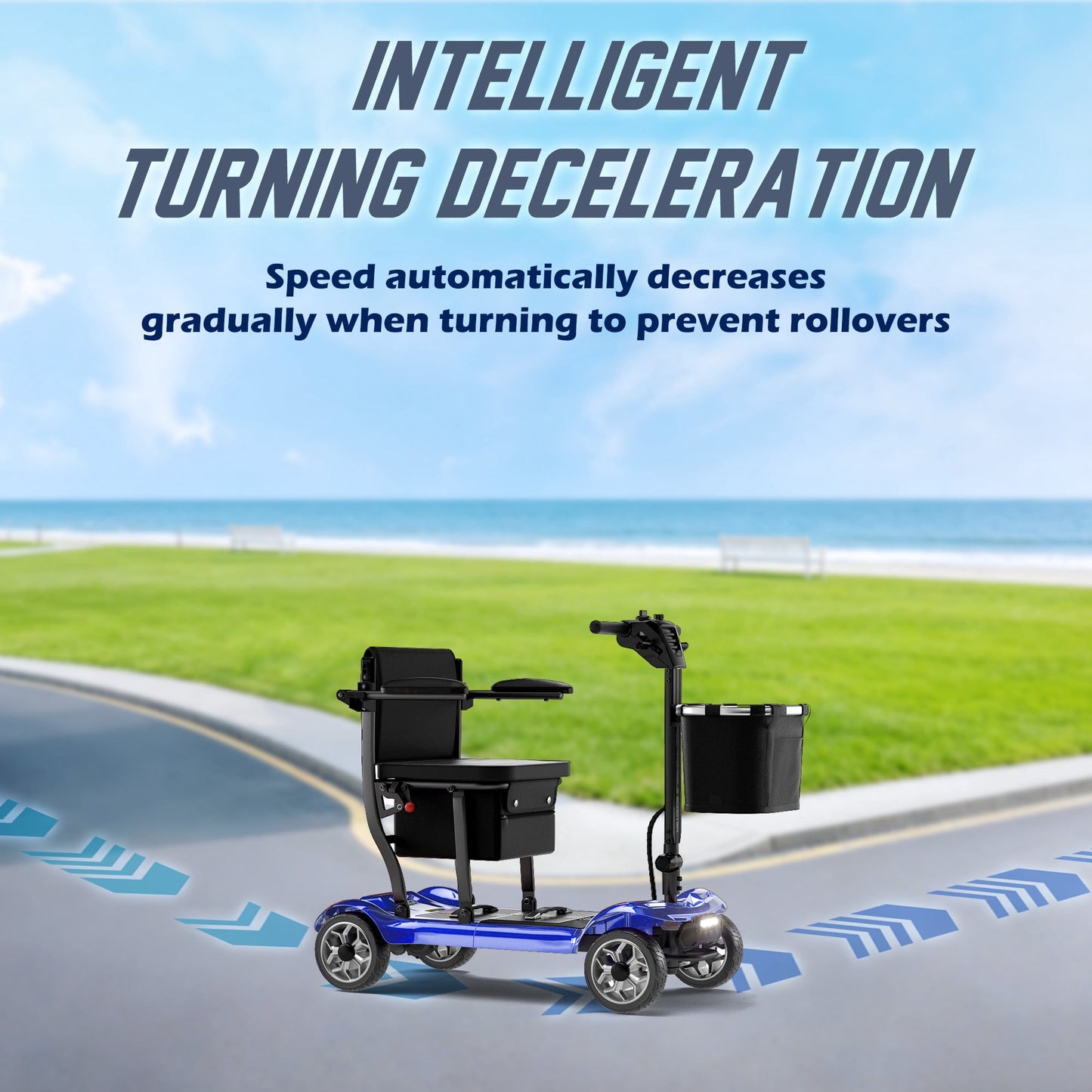 REARFIT Lightweight 4 Wheel Mobility Scooter for Seniors, Cruise Airport Approved, 43lb Foldable Mobility Scooter with Removable Lithium Battery for 24.8 Miles Travel, 300lbs Capacity, Blue