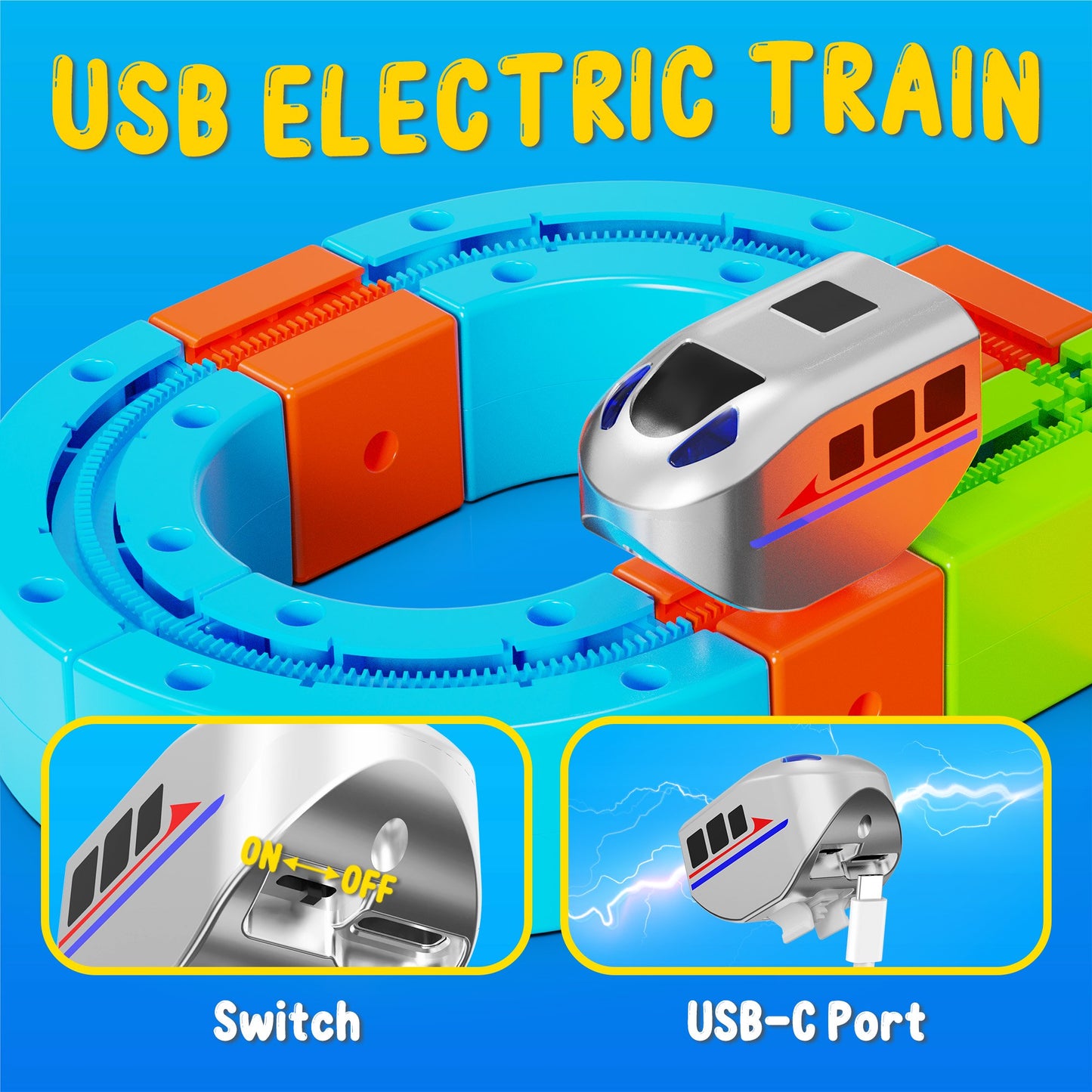 Only for REARFIT Remote Control Electric Train Sets | Non-Magnetic | USB Rechargeable Train Cars - Exclusively for REARFIT Electric Train Tracks