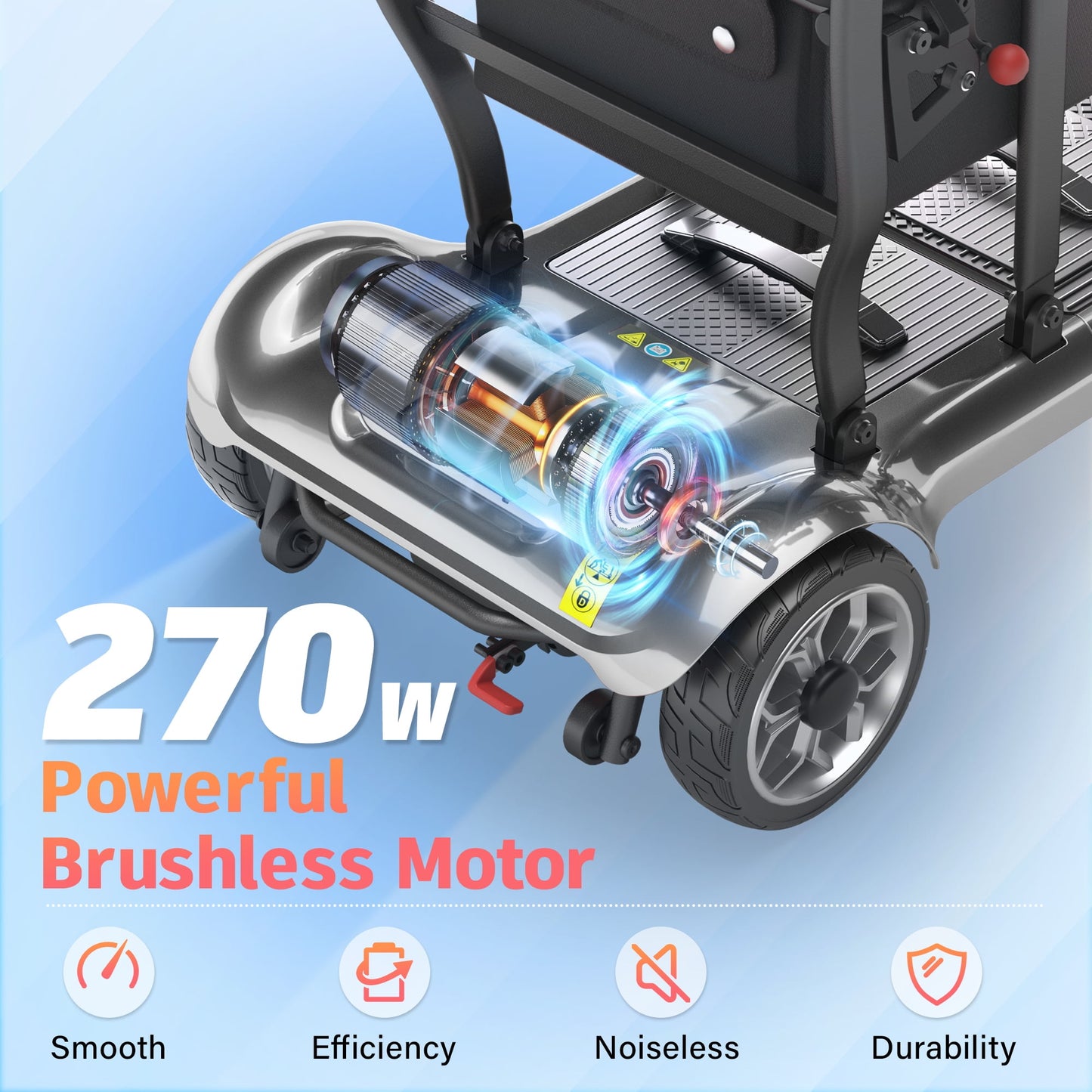 EAGLOG Light Weight 4 Wheels Mobility Scooter for Seniors, Electric Folding Wheelchair Device for Travel, 12.4 Miles Range, Silver