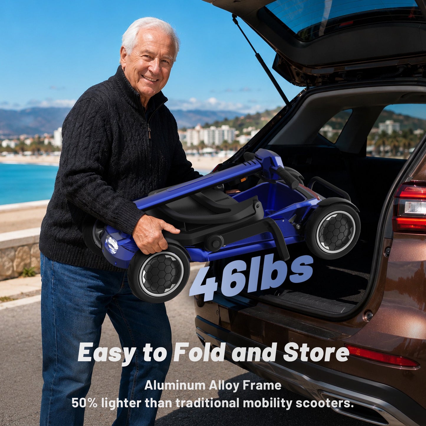 EAGLOG Lightweight Mobility Scooter for Seniors, Foldable Motorized Scooters with Removable Lithium Battery, Pneumatic Tires, Airport Approved, 12.4 Miles Range, 330lb Capacity, Blue