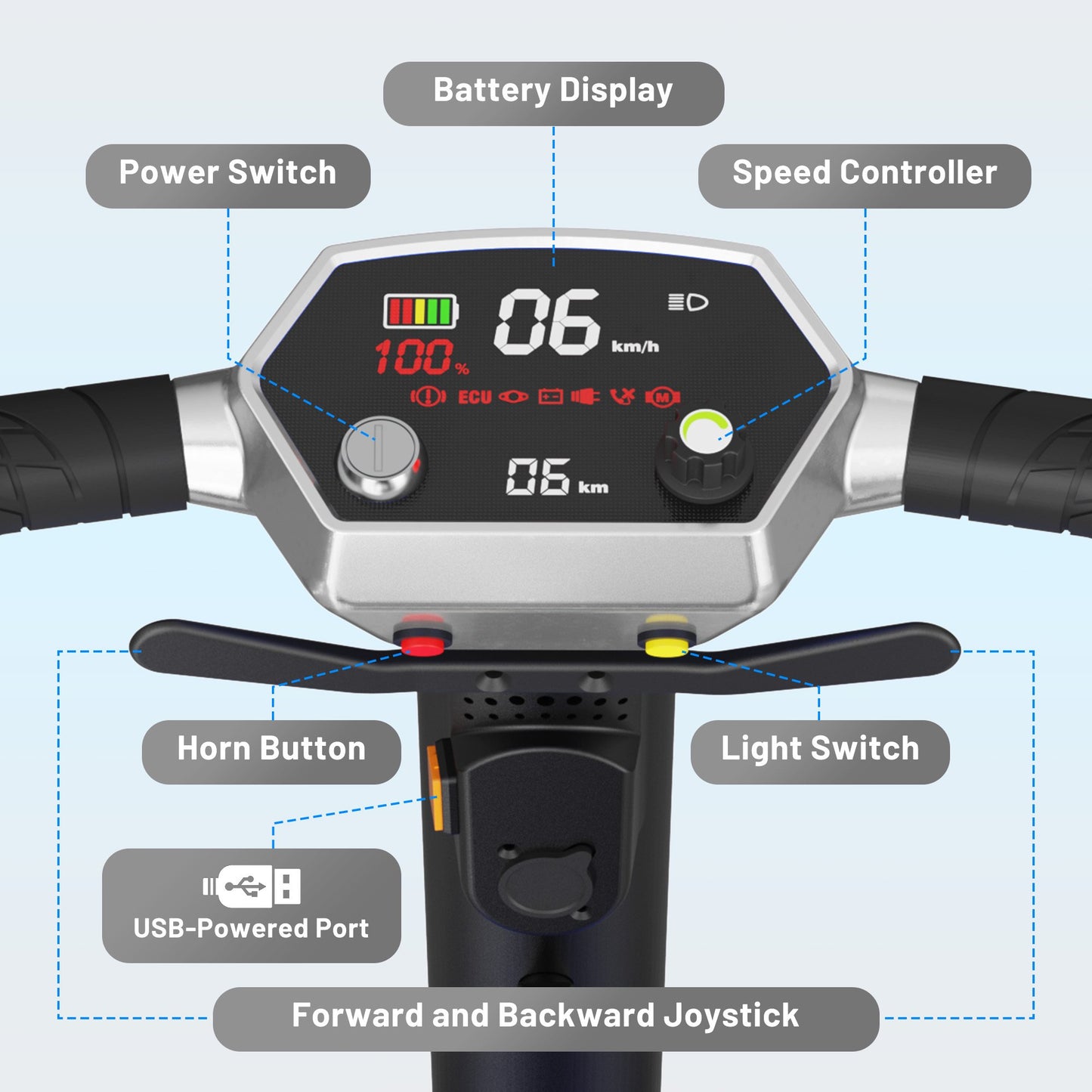 EAGLOG Lightweight Mobility Scooter for Seniors, Foldable Motorized Scooters with Removable Lithium Battery, Pneumatic Tires, Airport Approved, 12.4 Miles Range, 330lb Capacity, Silver