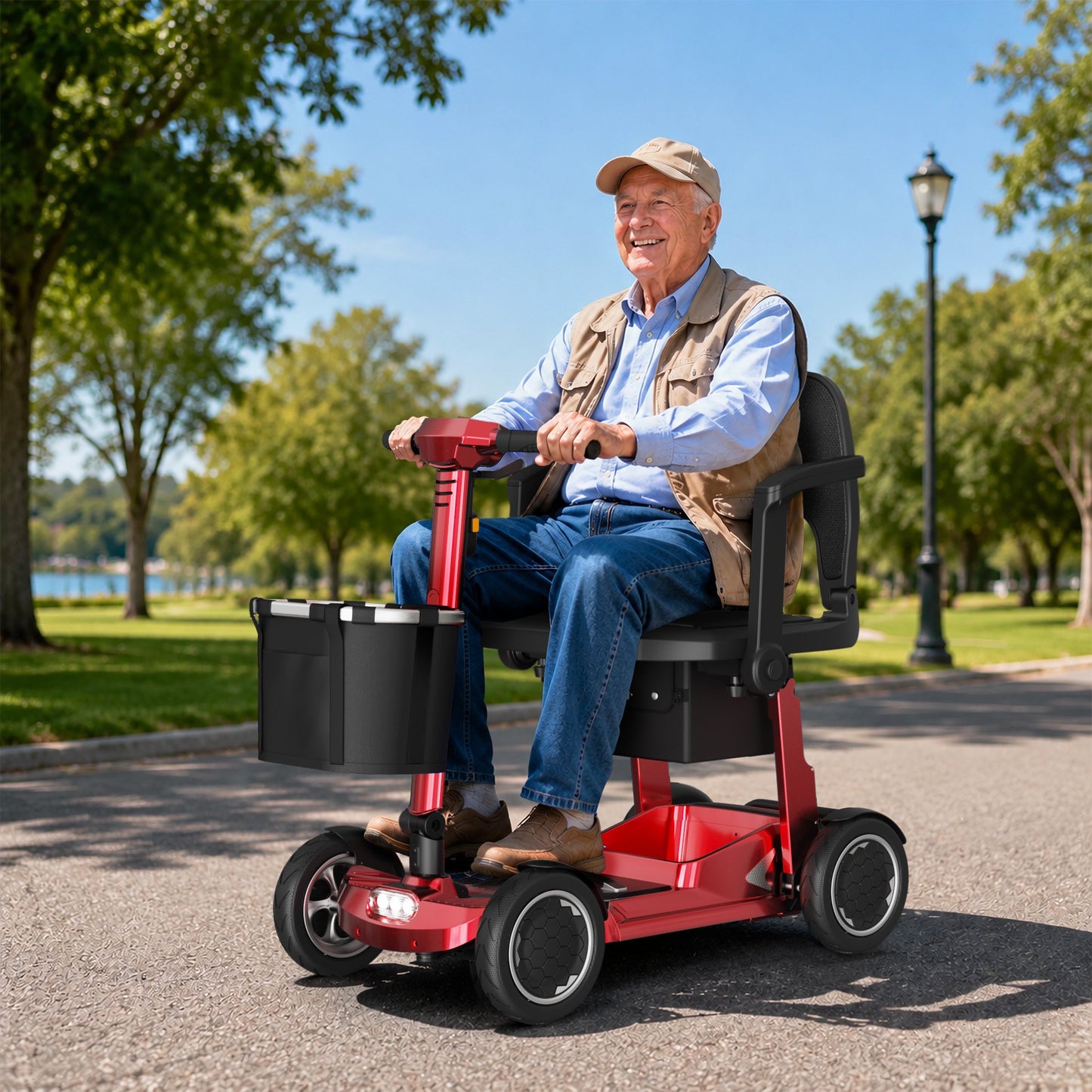 EAGLOG Lightweight Mobility Scooter for Seniors, Foldable Motorized Scooters with Removable Lithium Battery, Pneumatic Tires, Airport Approved, 12.4 Miles Range, 330lb Capacity, Red