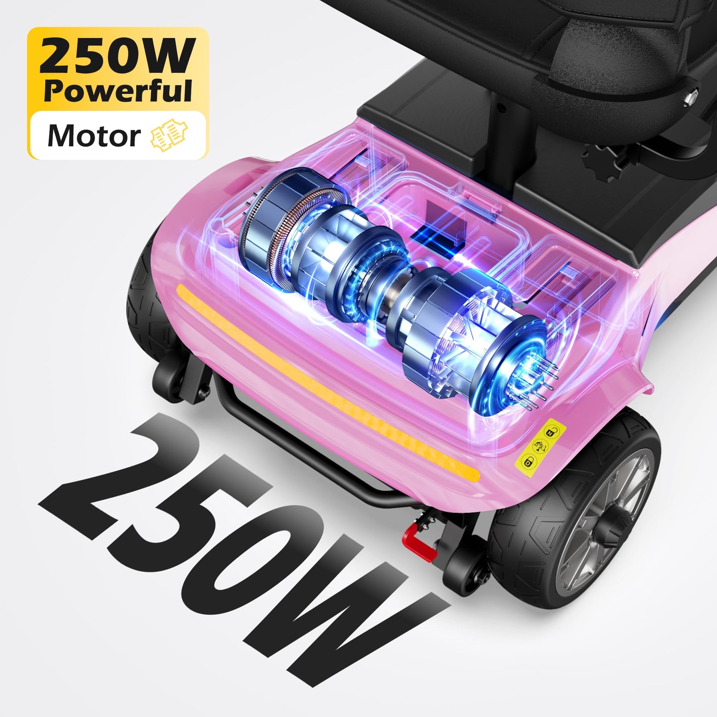 EAGLOG Upgrade 4 Wheels Mobility Scooter with Removable Battery, Compact Heavy Duty Mobile for Travel, Foldable Powered Wheelchair for Adult, 330lbs, 2 Batteries, 30 Miles Range, Pink